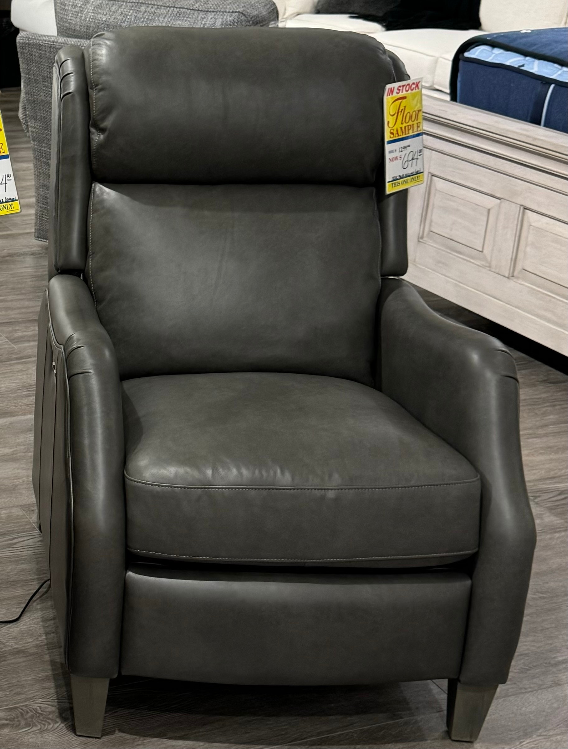 Bernhardt Living Room Isaac Grey Leather Power Recliner 180RLNO
